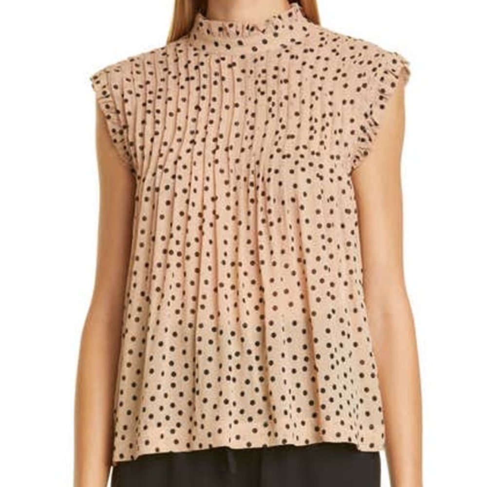 GANNI  Pintuck Ruffle Swing Top Size 12 - Picture 2 of 3